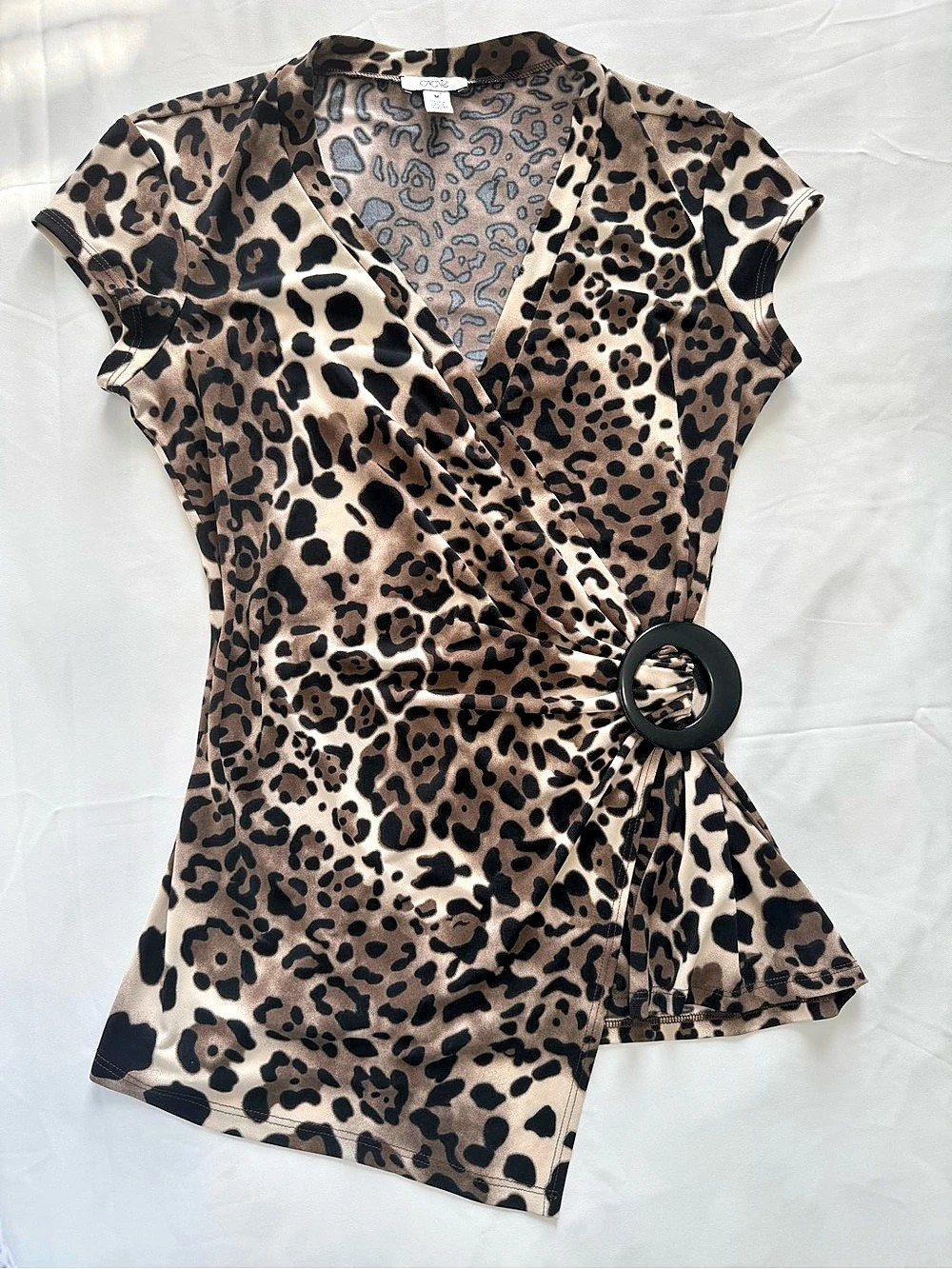 Caché Leopard Print Wrap Top